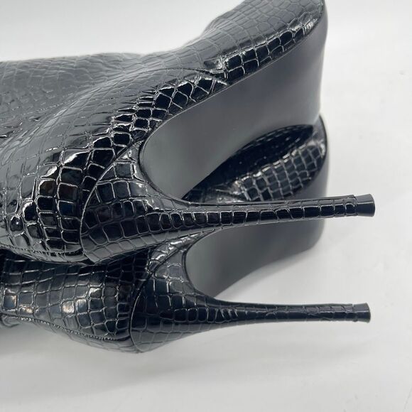 Steve Madden Harlow Black Croco Embossed Over The Knee High Heel Boots Size 8 - Picture 14 of 16
